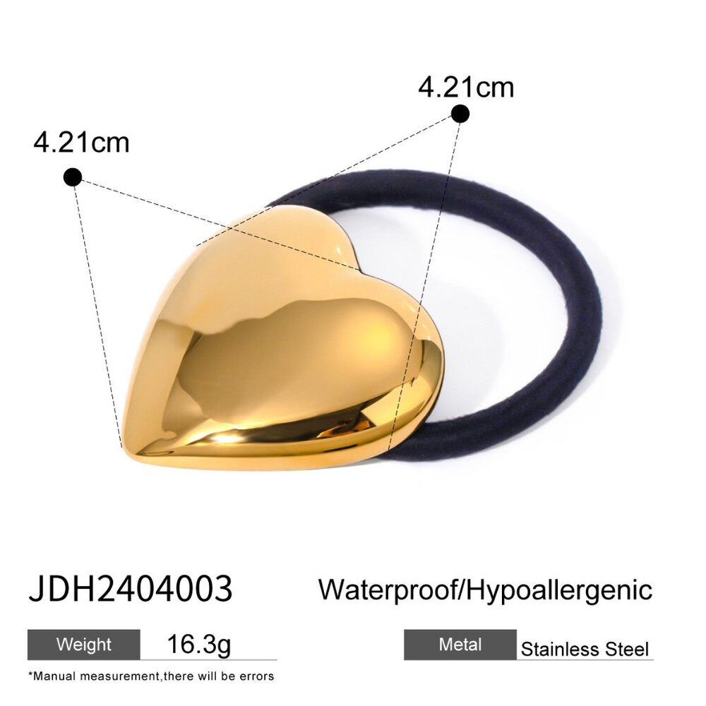18K Gold Plated Glossy Heart Ponytail Cuff Y2K Minimal Style Hair Tie - Picture 4 of 4